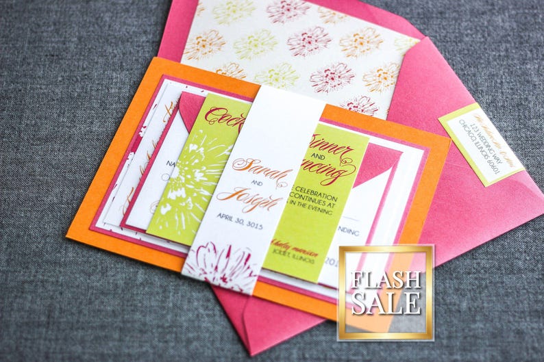 Tropical Wedding Invitations, Hawaiian Invitations, Summer Wedding, Pink Bat Mitzvah Invitations - "Dramatic Tropical" FP-2L-v1 SAMPLE image 1