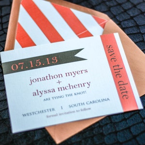 Beach Wedding, Destination Save the Dates, Orange, Copper and Brown Invitatons - "Preppy Chic" Save the Date Card with Envelope - DEPOSIT