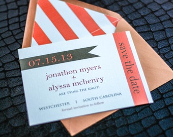 Beach Wedding, Destination Save the Dates, Orange, Copper and Brown Invitatons - "Preppy Chic" Save the Date Card with Envelope - DEPOSIT