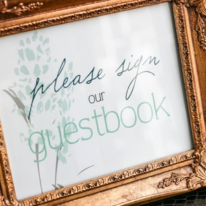 Panneau de mariage floral, panneau de réception rustique, table pour cartes et cadeaux, panneau de mariage Unplugged, vert - panneau de livre d'or « gracieux botanique »
