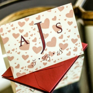Monogram Wedding Stationery, Hearts Custom Stationery, Valentine Red and Pink - "Romantic Flourish" Folded Personalized Stationery - DEPOSIT