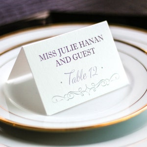Purple and Grey Wedding, Banquet Placecards, Reception Seating, Special Event Dinner - "Enchanting Vintage" Tented Placecard v3 - DEPOSIT