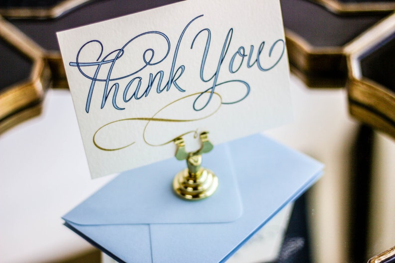 Thank You Notecard DEPOSIT Elegant Stationery Modern Swirl and Flourish Flat Thank You Cards Light Blue Modern Wedding Thank You