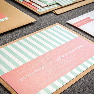 Coral and Mint Wedding Invitation Printed, Beach Wedding Invitation, Mint Green Invitation, Destination Idea - "Preppy Chic" FP-1L-v3 SAMPLE image 2
