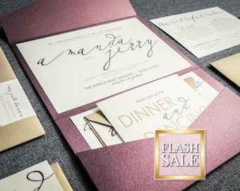 Elegant Pocketfold Invitation Suite, Luxury Rehearsal Dinner Invites, Custom Engagement Party Invite | Sample of &quot;Modern Calligraphy&quot; Design
