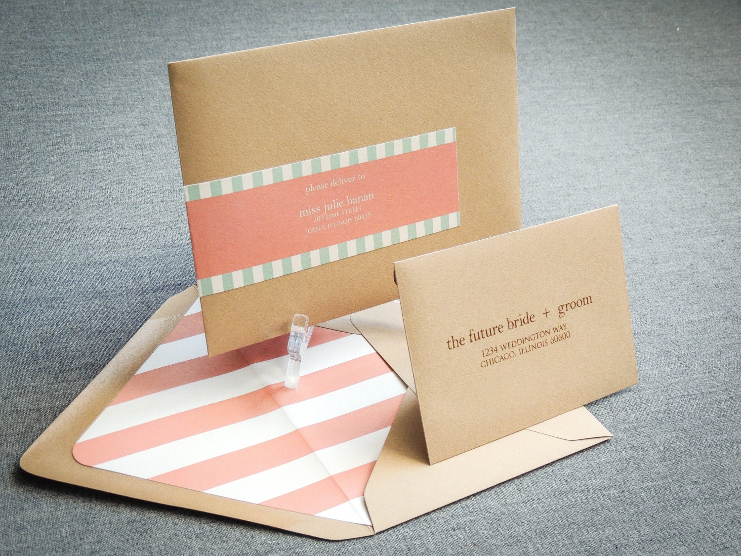 Coral and Mint Wedding Invitation Printed Beach Wedding | Etsy
