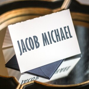 Navy and Grey Thank You Cards, Mitzvah Stationery, Thank You Cards, Office Stationery - "Modern Mitzvah" Folded Thank You Cards - DEPOSIT
