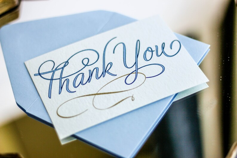 Thank You Notecard DEPOSIT Elegant Stationery Modern Swirl and Flourish Flat Thank You Cards Light Blue Modern Wedding Thank You