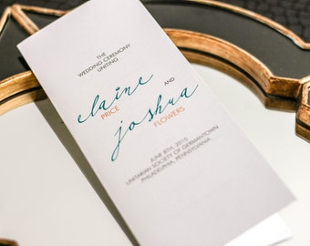 Modern Wedding Ceremony Programs, Calligraphy Programs, Teal and Orange Wedding - "Modern Calligraphy" Booklet Program - DEPOSIT