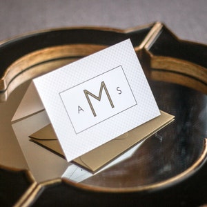 Gold Monogram Thank You Cards, Bar Mitzvah Note Cards, Monogram Office Stationery - "Striped Mitzvah" Folded Thank You Card - DEPOSIT