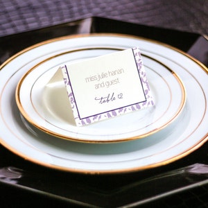 Purple Wedding Placecards, Rustic Wedding Reception, Floral Place Setting Card, Spring - "Graceful Botanic" Tented Placecard v4 - DEPOSIT