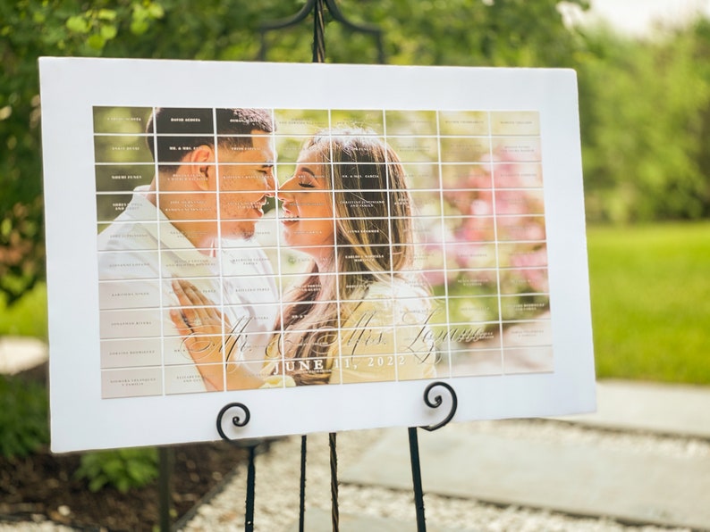 Custom Wedding Place Card Board, Engagement Photo Seating Chart, Unique Place Card Display for Wedding or Party Photo Place Card Board image 1