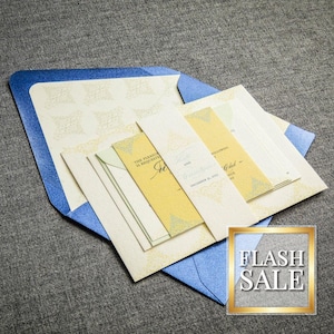 Yellow and Blue Wedding Invitations, Beach Wedding Invites, Destination Wedding - &quot;Delicate Filigree&quot; FP-NL-v3 SAMPLE