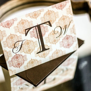 Orange and Brown, Monogram Thank You Stationery, Ornate Thank You Card, Custom - "European Scroll" Folded Personalized Stationery - DEPOSIT