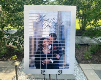 Unique Place Card Display, Engagement Photo Wedding Seating Chart, Large Wedding Seating Chart, 2 Photo Reveal Place Cards - Photo Board