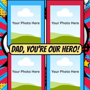 Father&#39;s Day Superhero Photo Collage | Editable Canva Template | Personalized Dad Gift | 8x10 Printable Wall Art | Instant Download