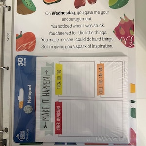 May include: A motivational notepad with a colorful design and the text "Make it Happen!" on the front. The notepad is divided into three sections: "Super Important", "Then Do This", and "Chill, This Can Wait".