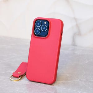 Personalized Genuine Leather iPhone Cover, Luxury Pink Cell Phone Case, iPhone 14, 13, 12, 11 Pro Max Case