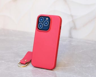 Gepersonaliseerde roze leren iPhone-hoes: handgemaakte luxe hoes