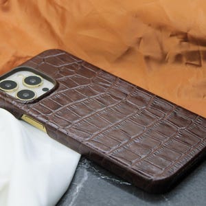 Étui pour téléphone portable marron personnalisé en cuir foulonné, pour iPhone 16, 15, 14, 13, 12, 11, Pro Max / Plus