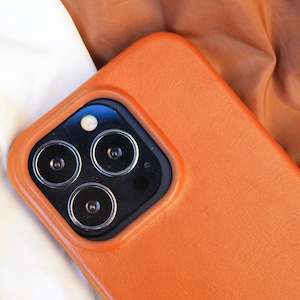 Personalized Tumbled  Tan Leather Cell Phone Case, iPhone 11, 12, 13, 14, 15, 16 Pro Max / Plus Case
