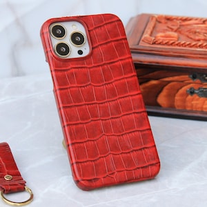 Personalized Red Croco Pattern Luxury iPhone Case, iPhone 11, 12, 13, 14, 15, 16 Pro, Max, Plus Case