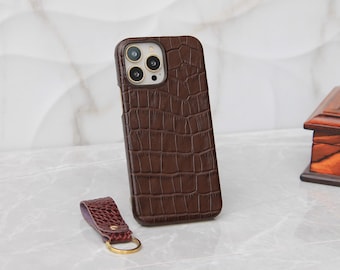 Custom Tumbled Leather Brown Cell Phone Case, iPhone 16, 15, 14, 13, 12, 11, Pro Max Case / Plus