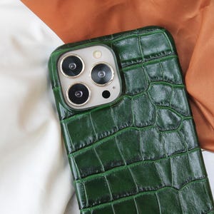 Custodia per telefono di lusso in pelle verde con motivo coccodrillo personalizzata, per iPhone 11, 12, 13, 14, 15, 16 Pro Max / Plus