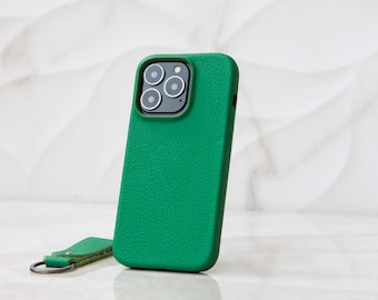 Coque iPhone personnalisée en cuir vert Flotter : luxe fait main