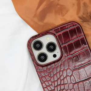 Coque de portable personnalisée, Meilleure coque de portable en cuir bordeaux, Coque pour iPhone 16, 15, 14, 13, 12, 11 Pro Max Plus