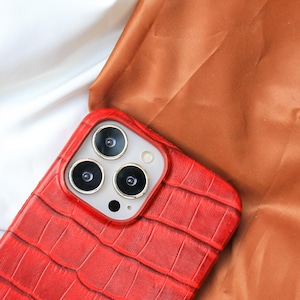 Custom Red Croco Pattern Luxury iPhone Case, iPhone 11, 12, 13, 14, 15, 16 Pro, Max, Plus Case