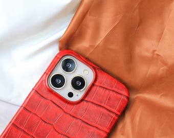 Custom Red Croco Pattern Luxury iPhone Case, iPhone 11, 12, 13, 14, 15, 16 Pro, Max, Plus Case
