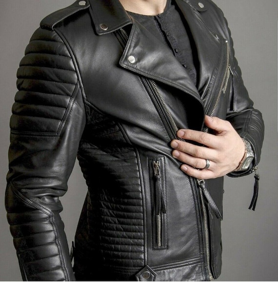 Men's Boda Skin Motorcycle Biker Black Real Leather Jacket