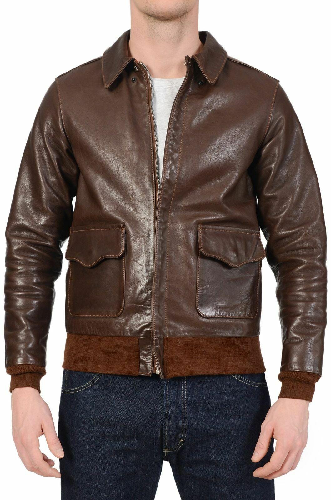 ジャケット・アウター archive leather flight jacket A-2 brown Original Rare Vintage 90s Victory Leather A-2 Type Indiana