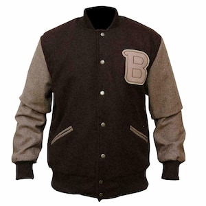 Hotline Miami Jacket Bomber Varsity Brown Racing Wool Letterman B Patch Jacket (All Sizes)