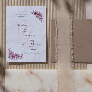 Wedding invitation pink flowers boho elegant