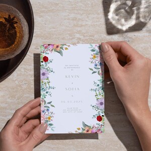 Wedding invitation floreal frame rainbow minimal