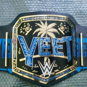 YEET Heavyweight Wrestling Championship Belt | 2MM or 4MM Brass Plates | Adult Size Replica | Genuine Leather | Title Belt for Fans