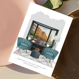 Sjabloon onroerend goed Chicago ansichtkaart - aquarel interieur klant cadeau canva sjabloon - Chi Town Art Print - luxe makelaar marketing