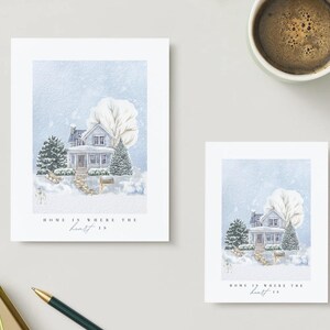 Sjabloon onroerend goed briefkaart - aquarel huis klant cadeau Canva sjabloon - makelaar marketing - briefkaart winter huis - luxe marketing