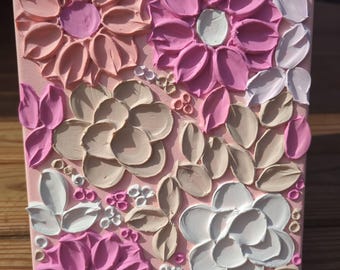3D Textured Floral Painting: Pink & White Nursery Wall Art