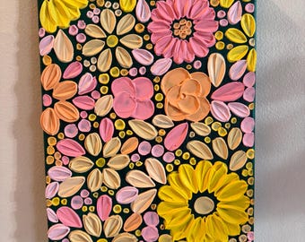 Textured Flower Wall Art, 3D Floral Painting on Canvas, Vibrant Botanical Decor