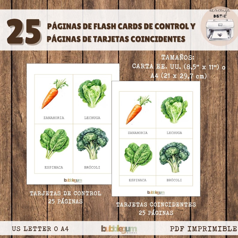 100 tarjetas didácticas de frutas y verduras en español / Aprende ...