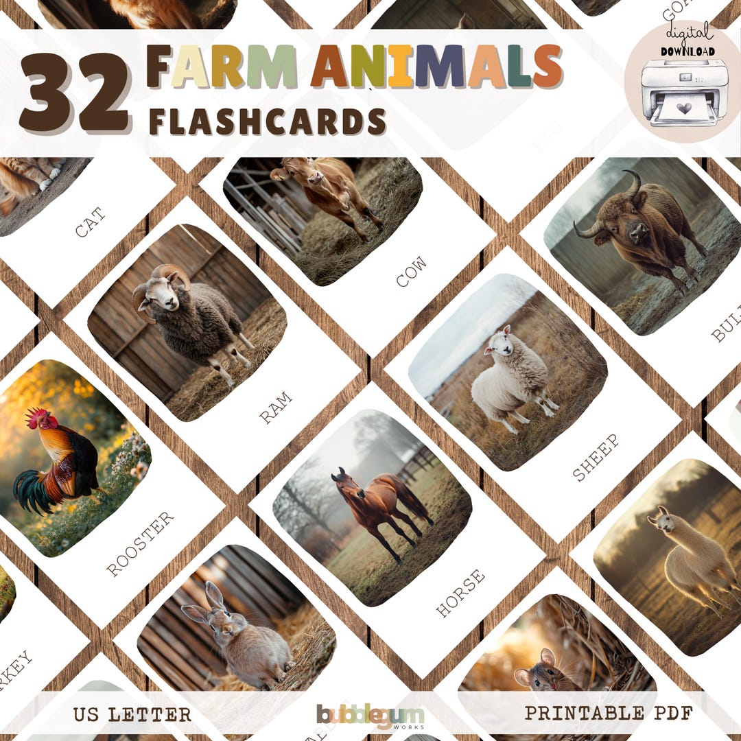 32 Farm Animals Flashcards | Montessori 3-part Cards | Real Pictures ...