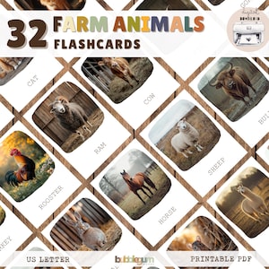 32 Farm Animals Flashcards | Montessori 3-Part Cards | Real Pictures | Printable PDF | Instant Download