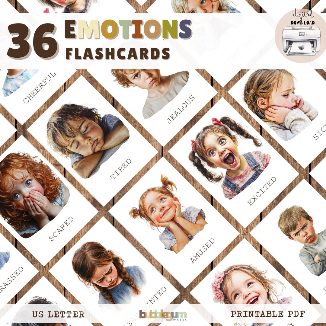 Emotions Flashcards for Kids: Montessori Feelings, 36 Printable Cards ...