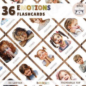 36 Printable Emotions Flashcards for Kids – Montessori-Inspired Feelings Flashcards | Emotions Printable PDF Download | Learning Resource