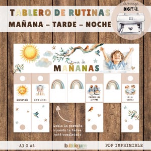Tablero de Rutinas Diarias para Niños | Mañana, Tarde y Noche | Montessori | Imprimible | Descarga Digital | Tablero de rutinas en español