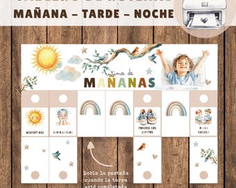 Tablero de Rutinas Diarias para Niños / Mañana, Tarde y Noche / Montessori / Imprimible / Descarga Digital / Tablero de rutinas en español