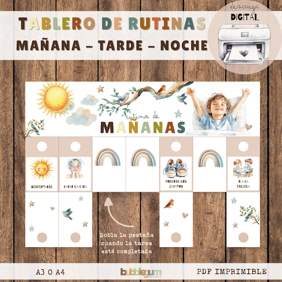 Tablero de Rutinas Diarias para Niños | Mañana, Tarde y Noche | Montessori | Imprimible | Descarga Digital | Tablero de rutinas en español